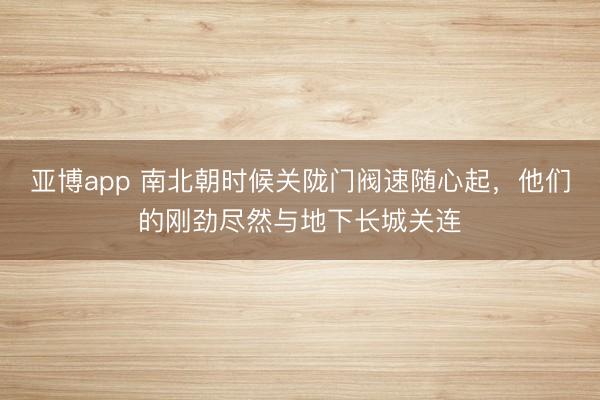 亚博app 南北朝时候关陇门阀速随心起,他们的刚劲尽然与地下长城关连